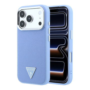 Apple iPhone 18 Pro Max Kılıf Guess M-safe Şarj Özellikli Grained Triangle Kapak Mavi