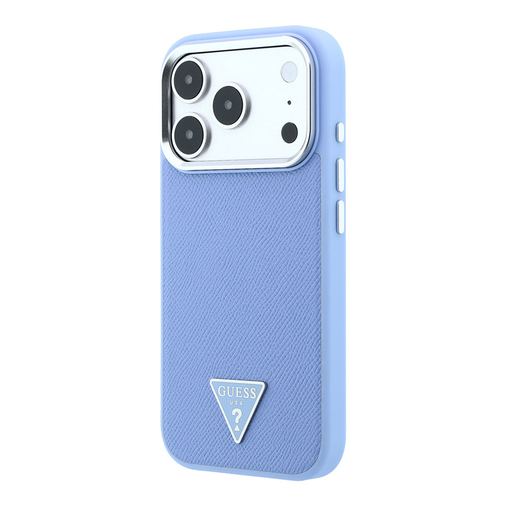Apple iPhone 18 Pro Max Kılıf Guess M-safe Şarj Özellikli Grained Triangle Kapak Mavi