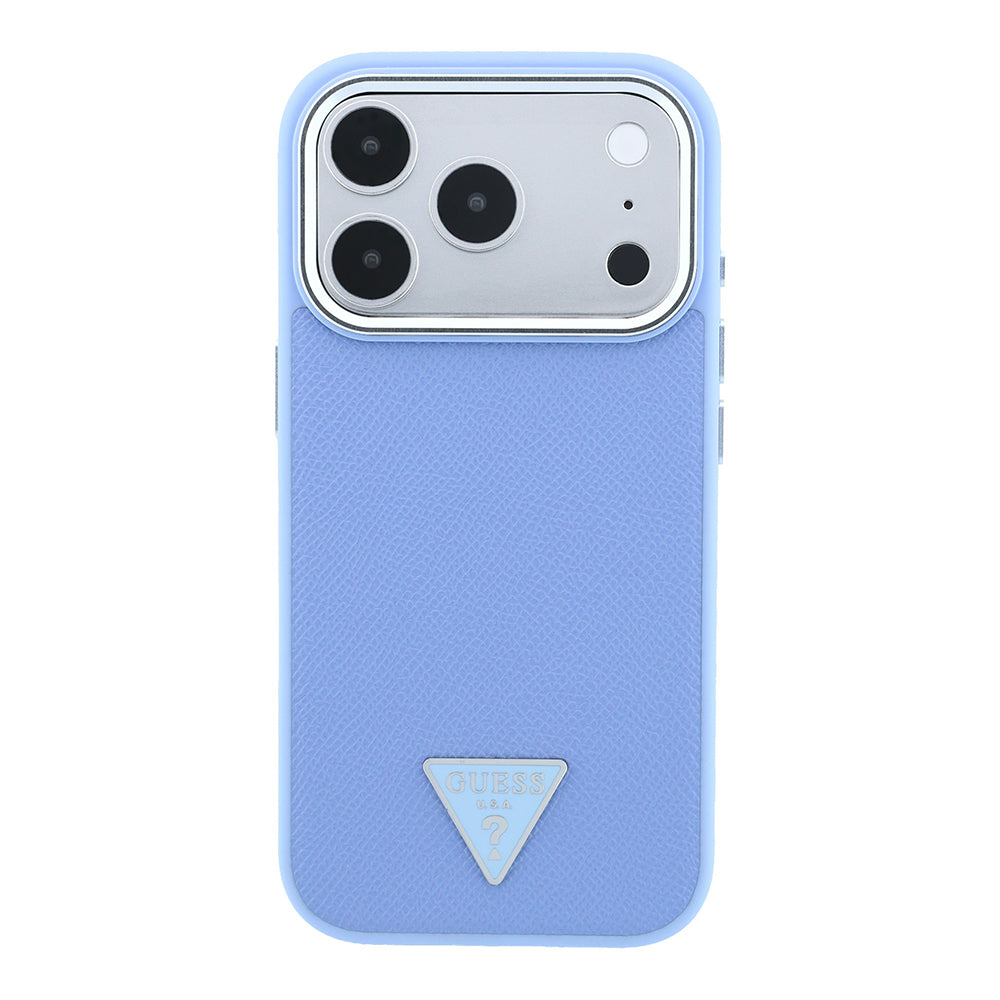 Apple iPhone 18 Pro Max Kılıf Guess M-safe Şarj Özellikli Grained Triangle Kapak Mavi