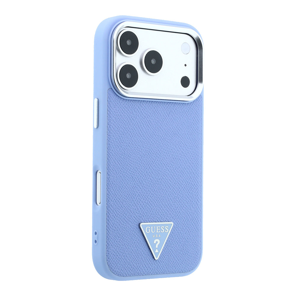 Apple iPhone 18 Pro Max Kılıf Guess M-safe Şarj Özellikli Grained Triangle Kapak Mavi
