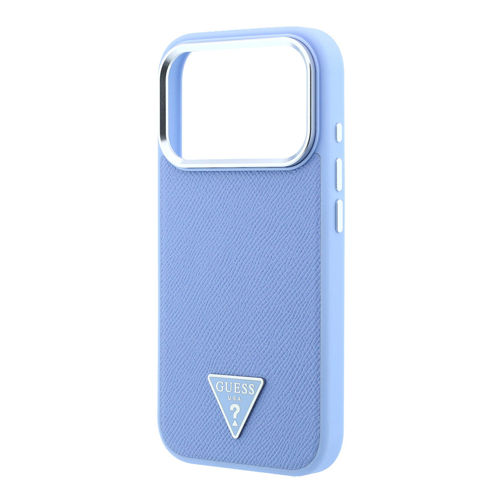 Apple iPhone 18 Pro Max Kılıf Guess M-safe Şarj Özellikli Grained Triangle Kapak Mavi
