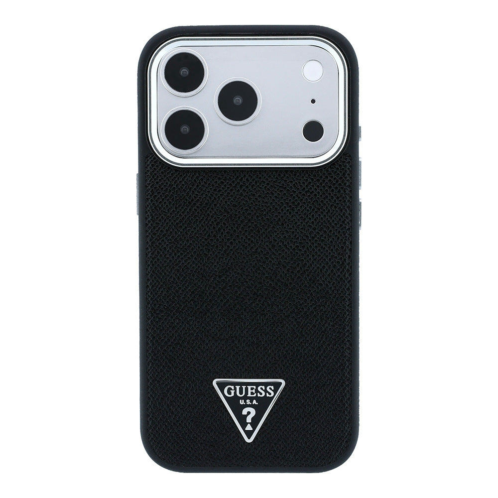 Apple iPhone 18 Pro Kılıf Guess M-safe Şarj Özellikli Grained Triangle Kapak Siyah