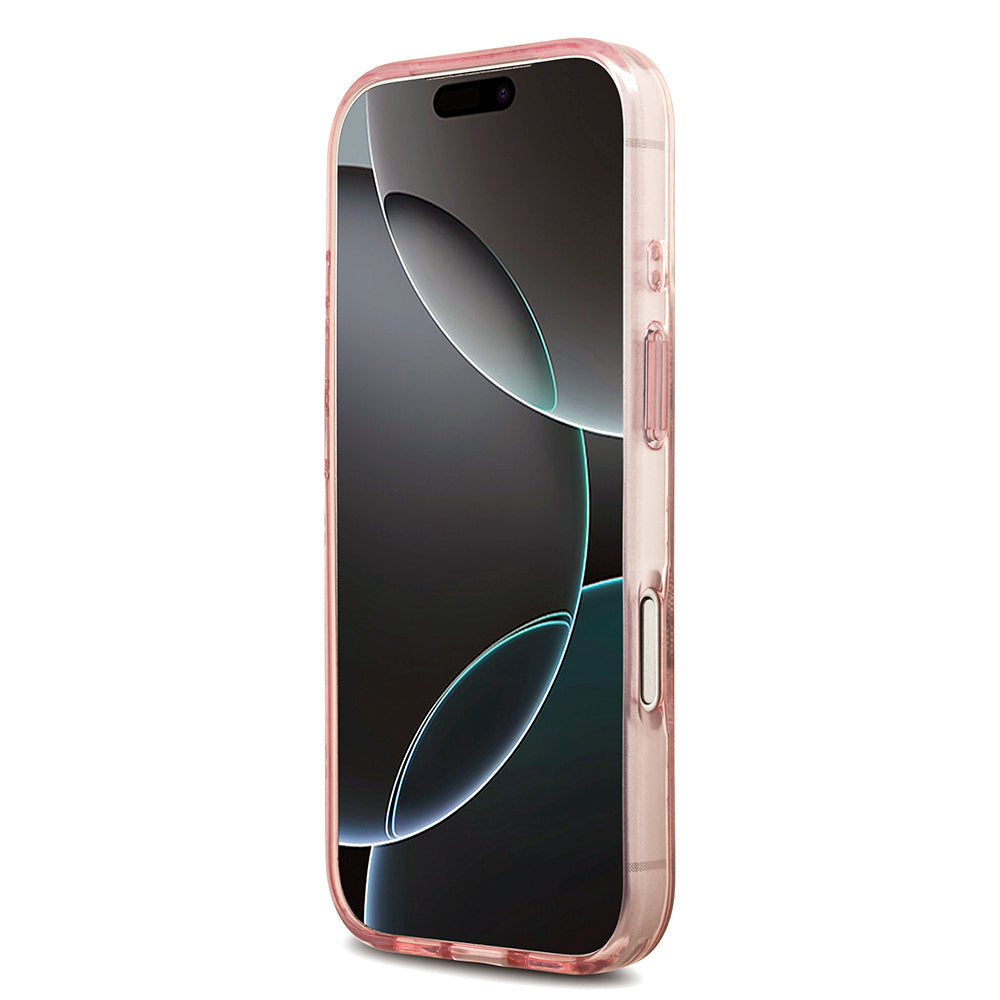 Apple iPhone 18 Pro Max Kılıf Guess M-safe Şarj Özellikli IML Peony ve 4G Desenli Klasik Logolu Kapak Pembe