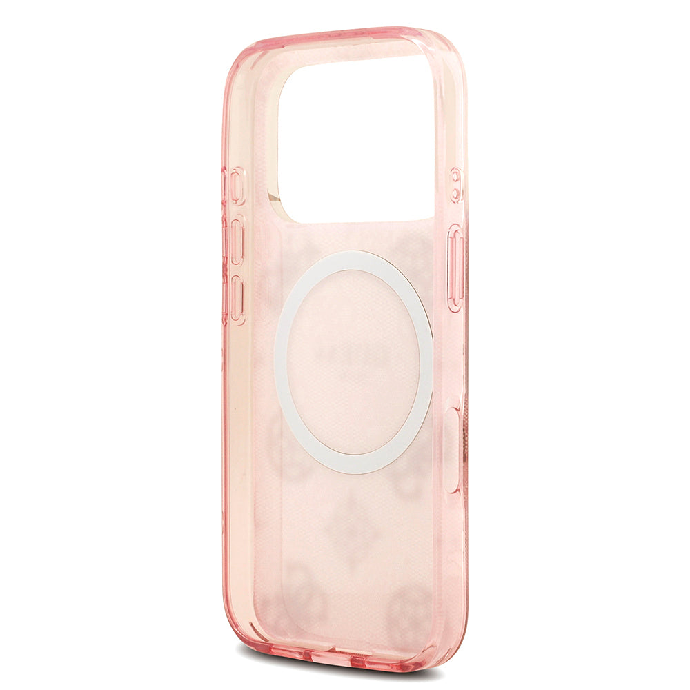 Apple iPhone 18 Pro Max Kılıf Guess M-safe Şarj Özellikli IML Peony ve 4G Desenli Klasik Logolu Kapak Pembe