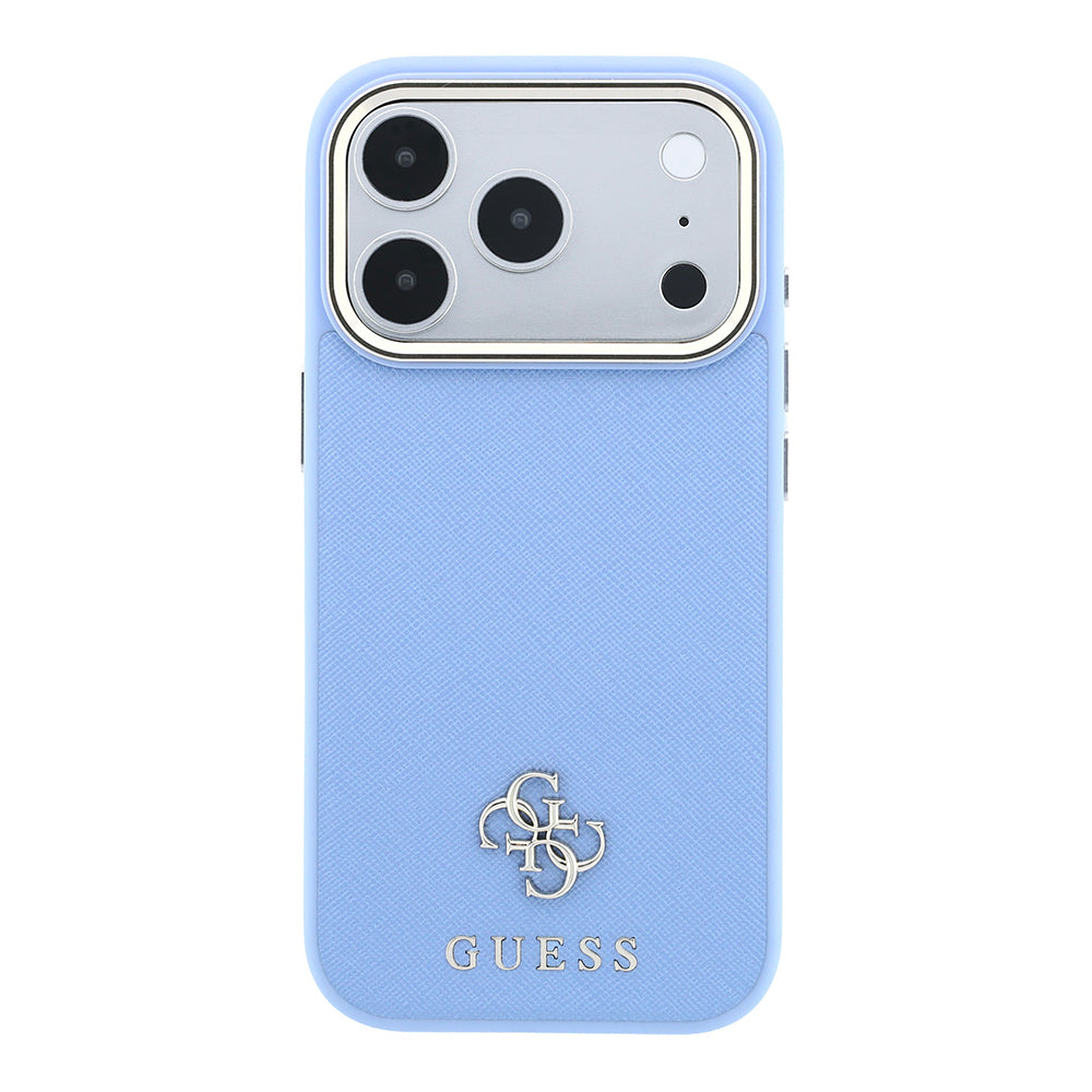 Apple iPhone 18 Pro Max Kılıf Guess M-safe Şarj Özellikli Klasik Yazı ve 4G Logolu PU Deri Saffiano Kapak Mavi