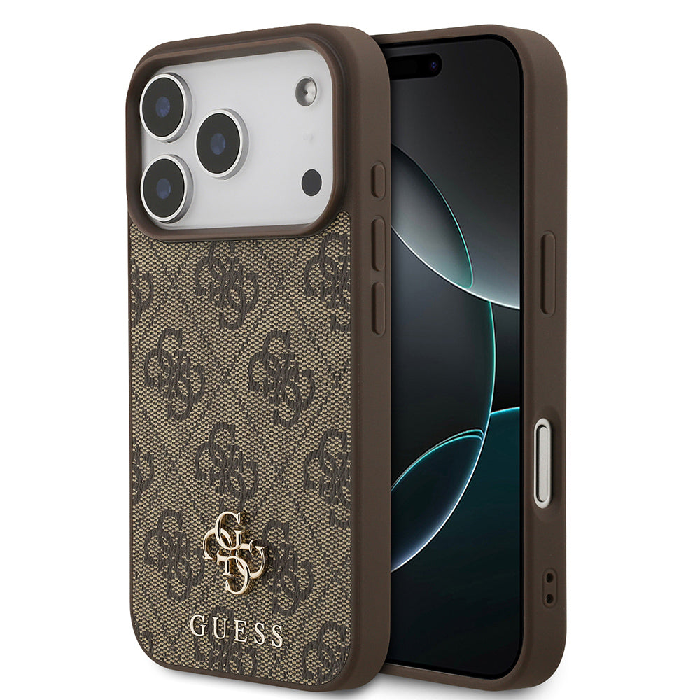 Apple iPhone 18 Pro Kılıf Guess M-safe Şarj Özellikli Small 4G Classic Kapak Kahverengi
