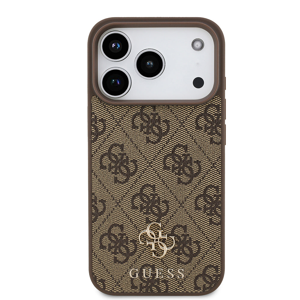 Apple iPhone 18 Pro Kılıf Guess M-safe Şarj Özellikli Small 4G Classic Kapak Kahverengi