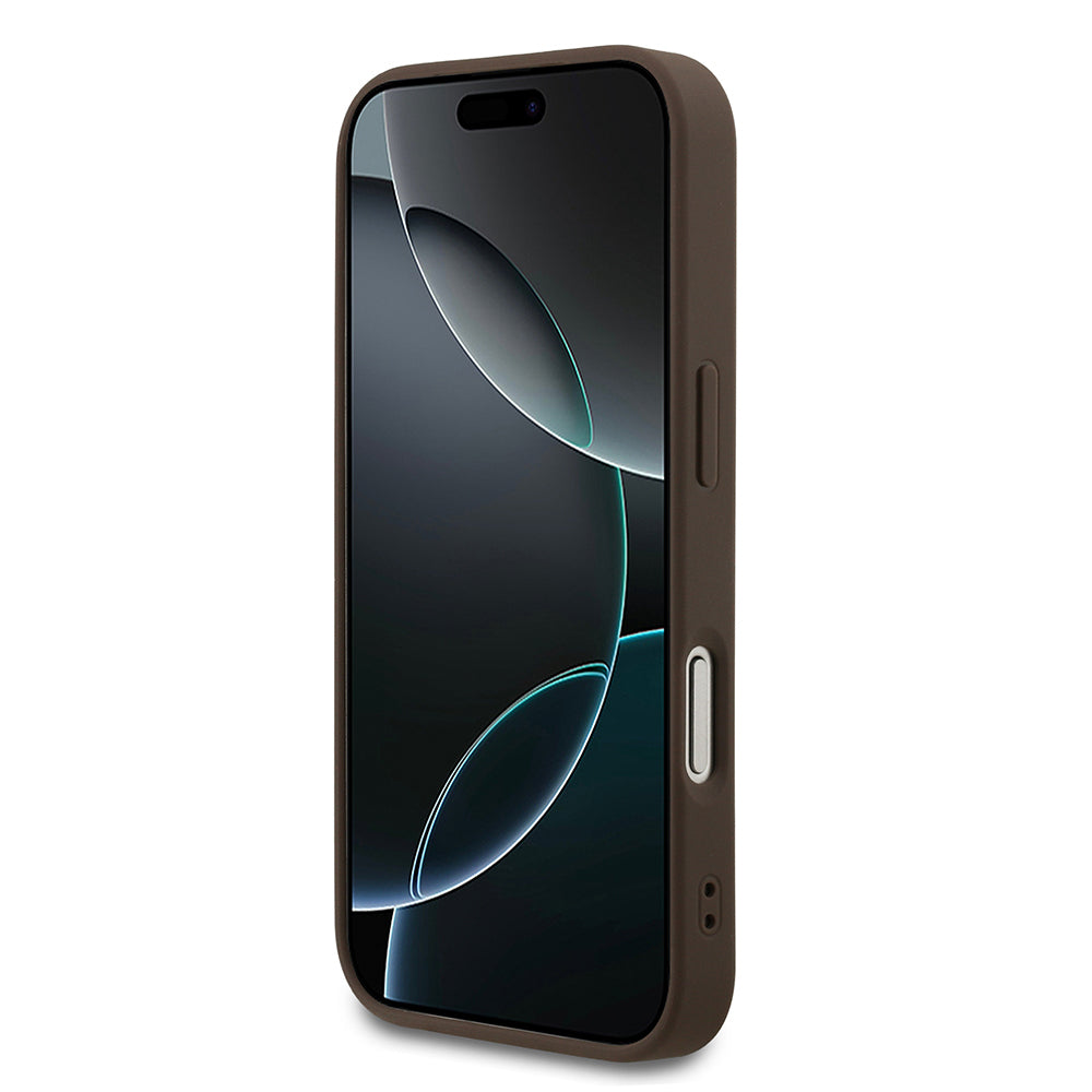 Apple iPhone 18 Pro Kılıf Guess M-safe Şarj Özellikli Small 4G Classic Kapak Kahverengi
