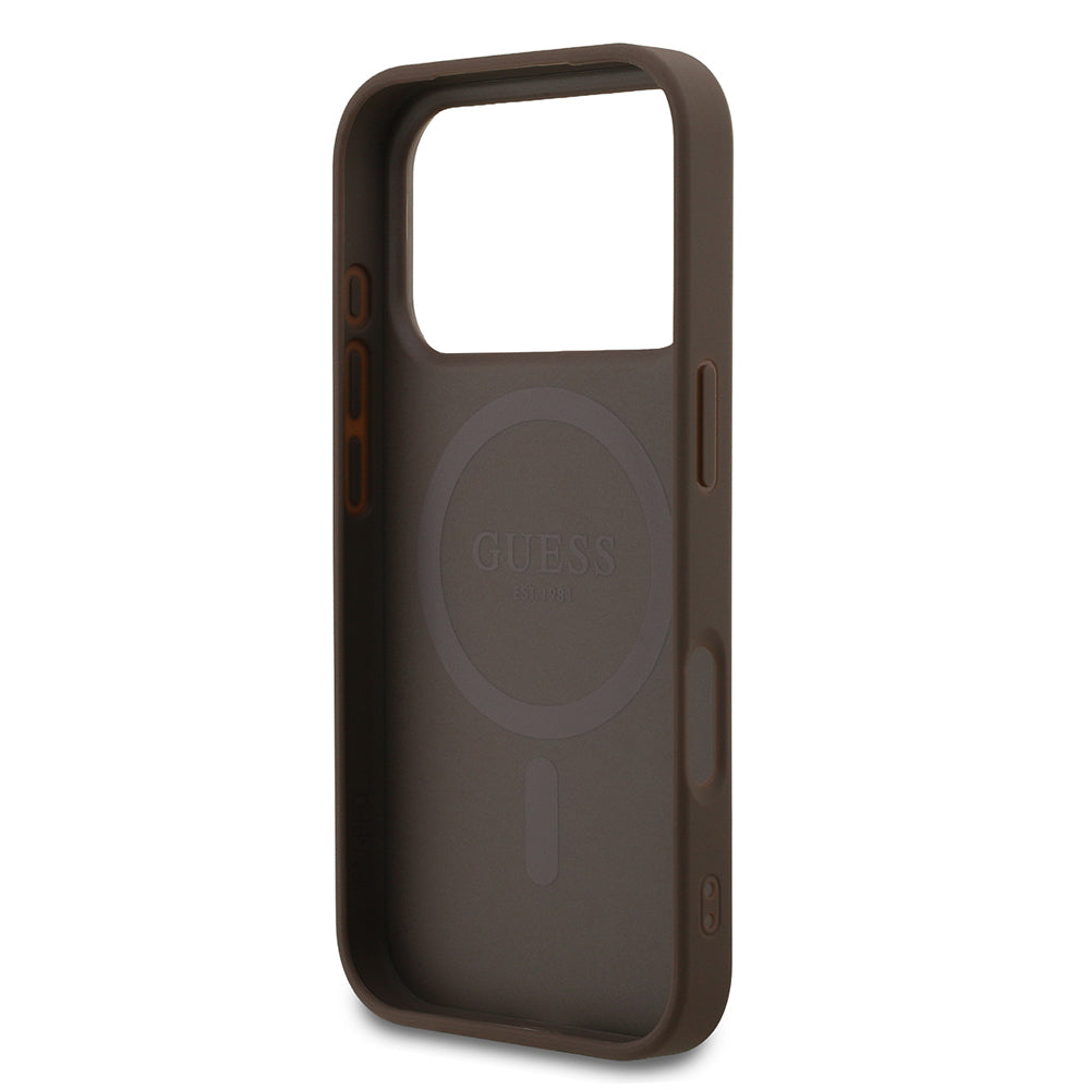 Apple iPhone 18 Pro Kılıf Guess M-safe Şarj Özellikli Small 4G Classic Kapak Kahverengi