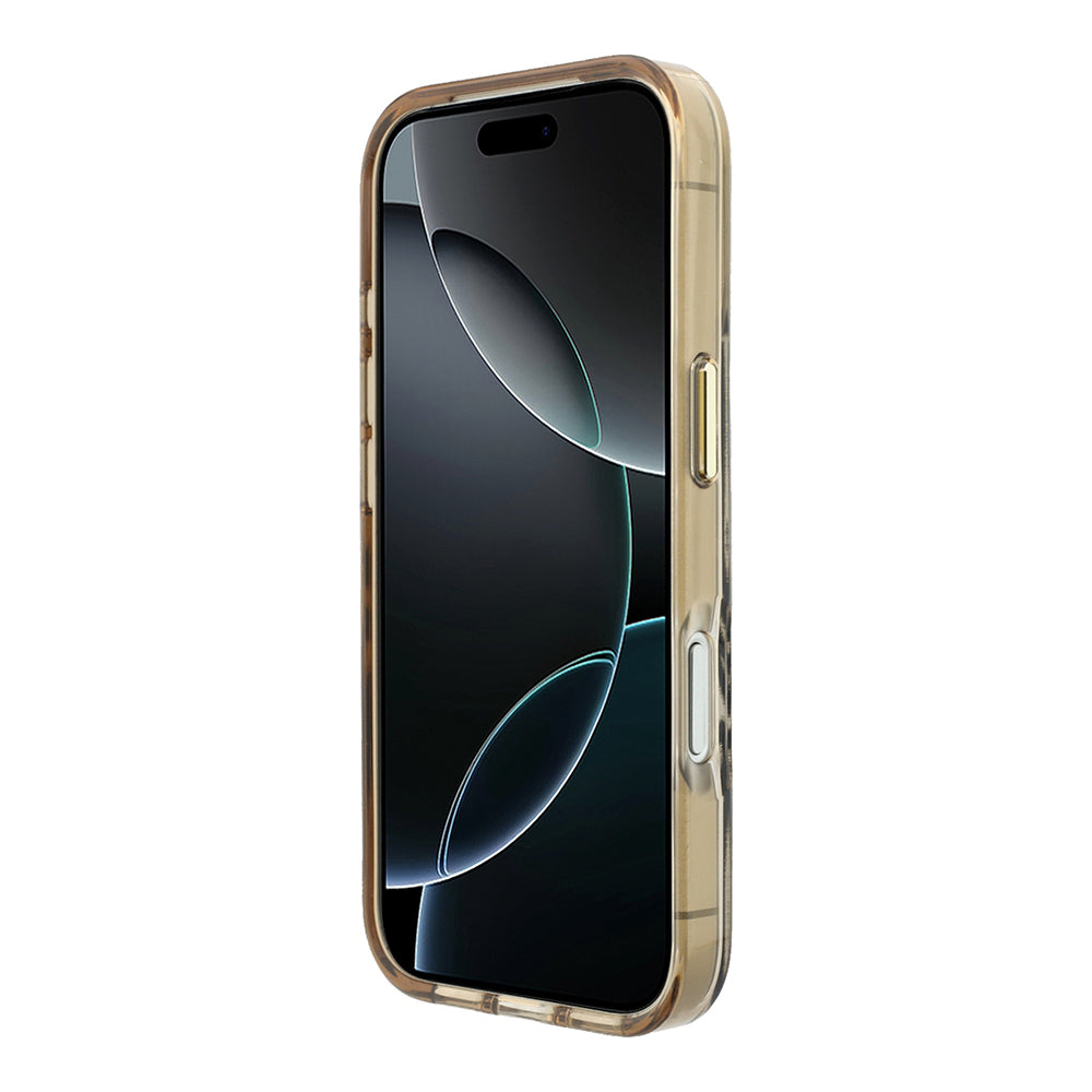 Apple iPhone 18 Pro Max Kılıf Guess M-safe Şarj Özellikli Üçgen Logolu Zebra Desenli Kapak Gold