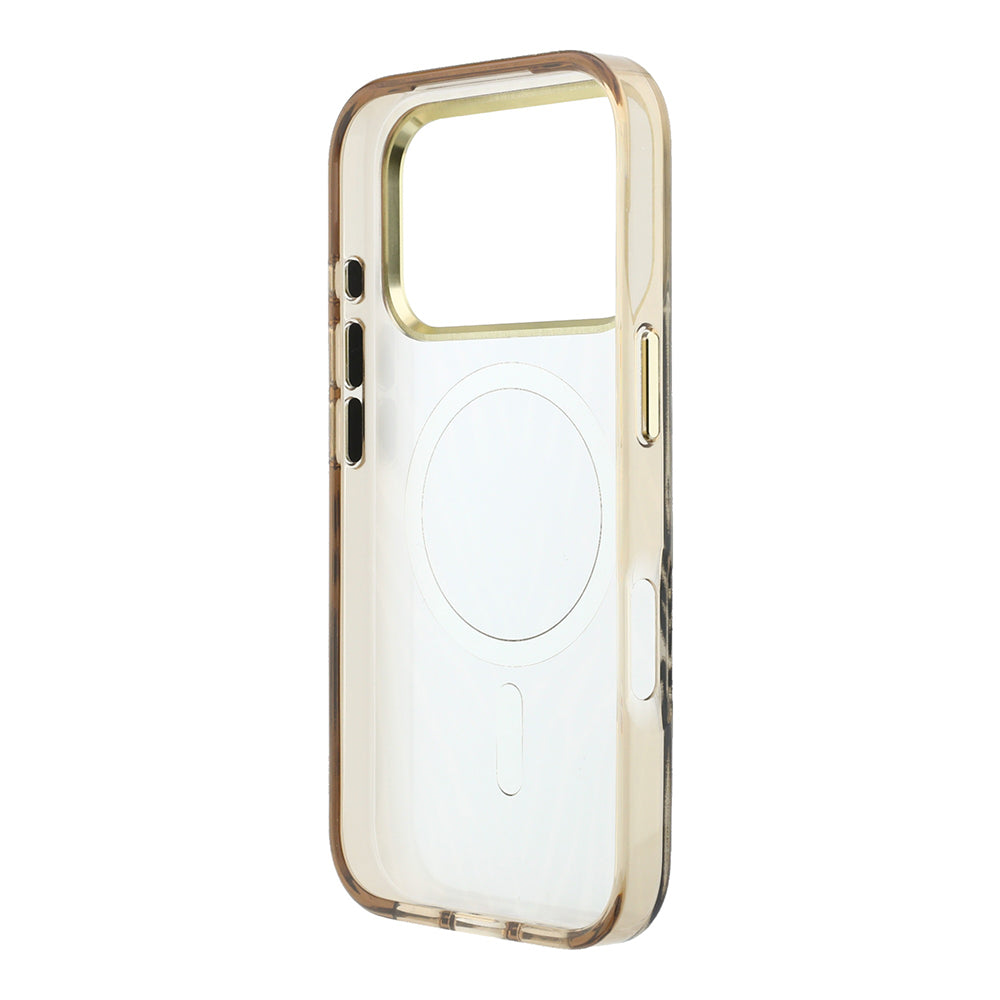 Apple iPhone 18 Pro Max Kılıf Guess M-safe Şarj Özellikli Üçgen Logolu Zebra Desenli Kapak Gold