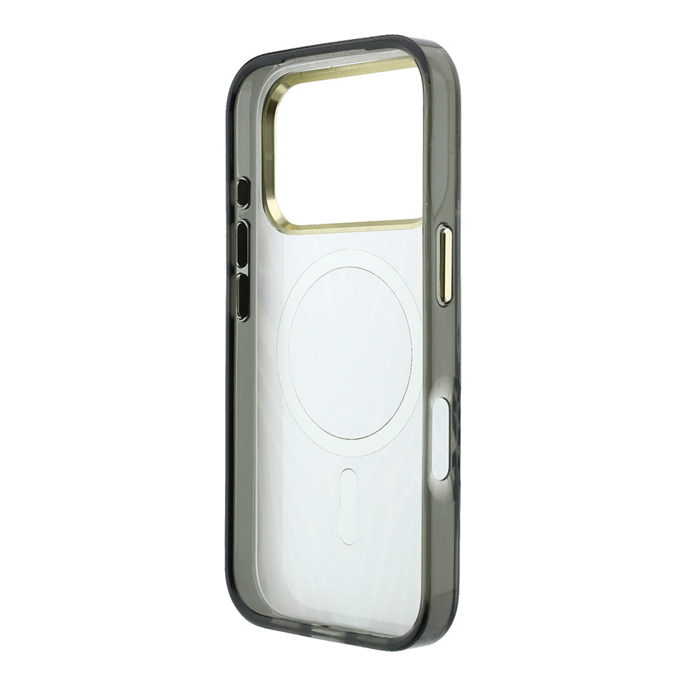 Apple iPhone 18 Pro Max Kılıf Guess M-safe Şarj Özellikli Üçgen Logolu Zebra Desenli Kapak Gümüş