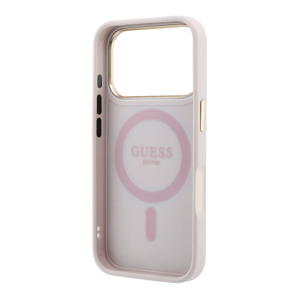 Apple iPhone 18 Pro Max Kılıf Guess M-safe Uyumlu 360 Dönebilen Standlı 4G Desenli Klasik Yazı Logolu Kapak Pembe