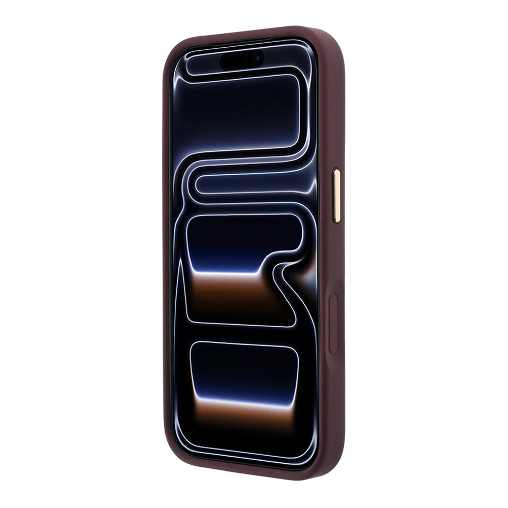 Apple iPhone 18 Pro Max Kılıf Guess M-safe Uyumlu 360 Dönebilen Standlı PU Metal Yazı Logolu Kapak Bordo