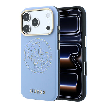 Apple iPhone 18 Pro Max Kılıf Guess M-safe Uyumlu Delikli 4G ve Yazı Logolu PU Kapak Açık Mavi