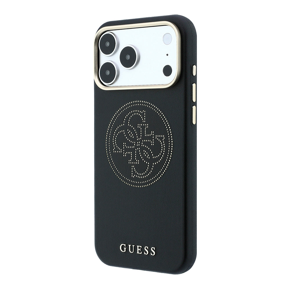 Apple iPhone 18 Pro Max Kılıf Guess M-safe Uyumlu Delikli 4G ve Yazı Logolu PU Kapak Siyah