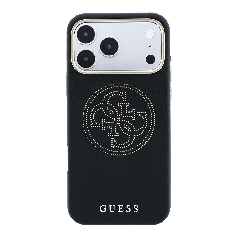 Apple iPhone 18 Pro Max Kılıf Guess M-safe Uyumlu Delikli 4G ve Yazı Logolu PU Kapak Siyah