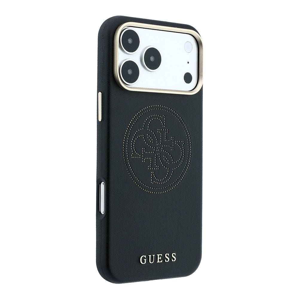 Apple iPhone 18 Pro Max Kılıf Guess M-safe Uyumlu Delikli 4G ve Yazı Logolu PU Kapak Siyah