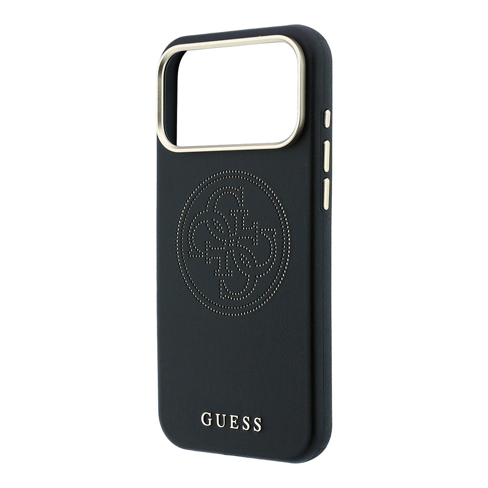 Apple iPhone 18 Pro Max Kılıf Guess M-safe Uyumlu Delikli 4G ve Yazı Logolu PU Kapak Siyah
