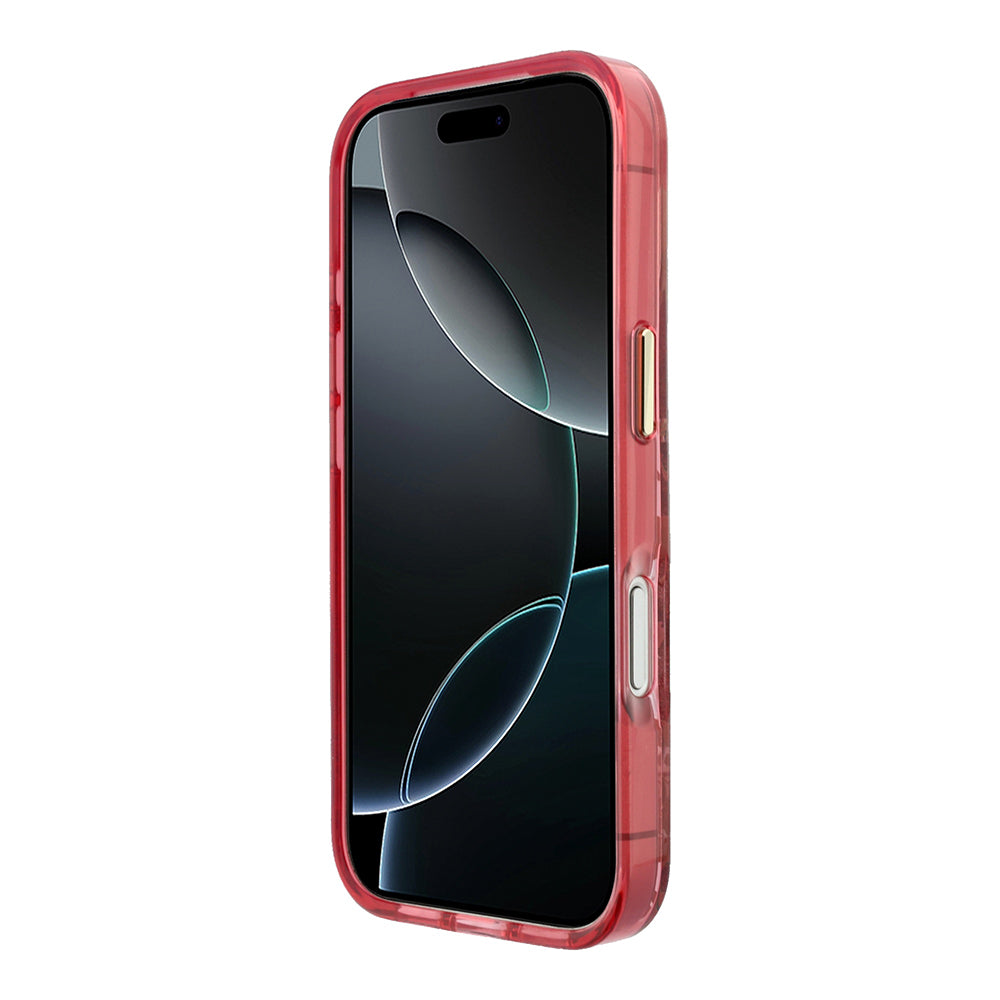Apple iPhone 18 Pro Max Kılıf Guess M-safe Uyumlu Gül Desenli Simli Yazı Logolu Kapak Bordo