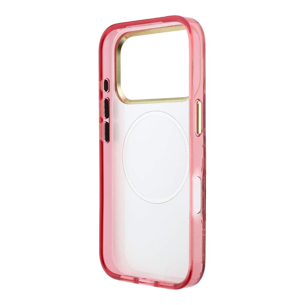 Apple iPhone 18 Pro Max Kılıf Guess M-safe Uyumlu Gül Desenli Simli Yazı Logolu Kapak Bordo