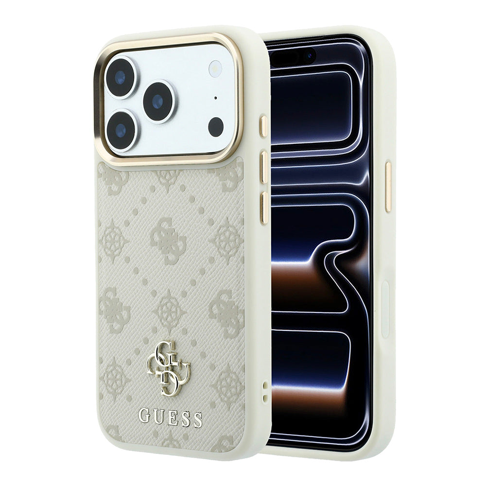 Apple iPhone 18 Pro Max Kılıf Guess M-safe Uyumlu Klasik Yazı ve 4G Logolu Peony Kapak Bej
