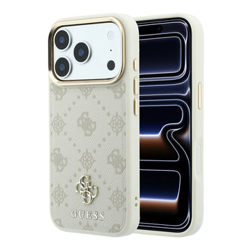 Apple iPhone 18 Pro Max Kılıf Guess M-safe Uyumlu Klasik Yazı ve 4G Logolu Peony Kapak Bej