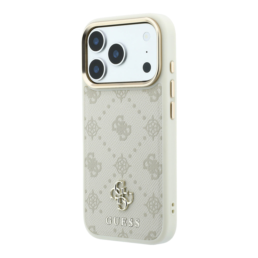 Apple iPhone 18 Pro Max Kılıf Guess M-safe Uyumlu Klasik Yazı ve 4G Logolu Peony Kapak Bej