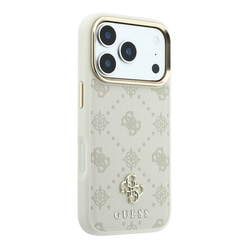 Apple iPhone 18 Pro Max Kılıf Guess M-safe Uyumlu Klasik Yazı ve 4G Logolu Peony Kapak Bej