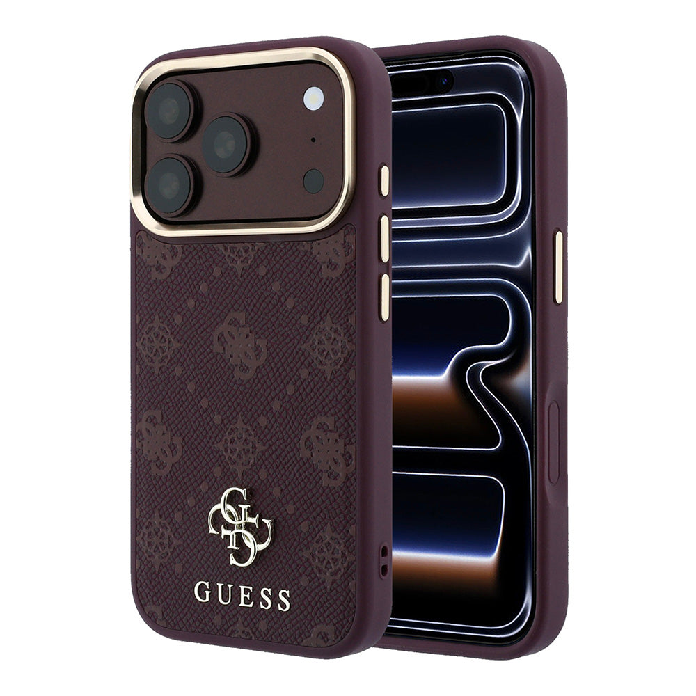 Apple iPhone 18 Pro Kılıf Guess M-safe Uyumlu Klasik Yazı ve 4G Logolu Peony Kapak Bordo