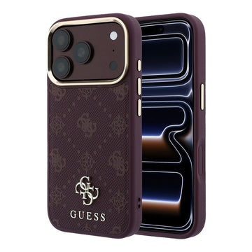Apple iPhone 18 Pro Kılıf Guess M-safe Uyumlu Klasik Yazı ve 4G Logolu Peony Kapak Bordo