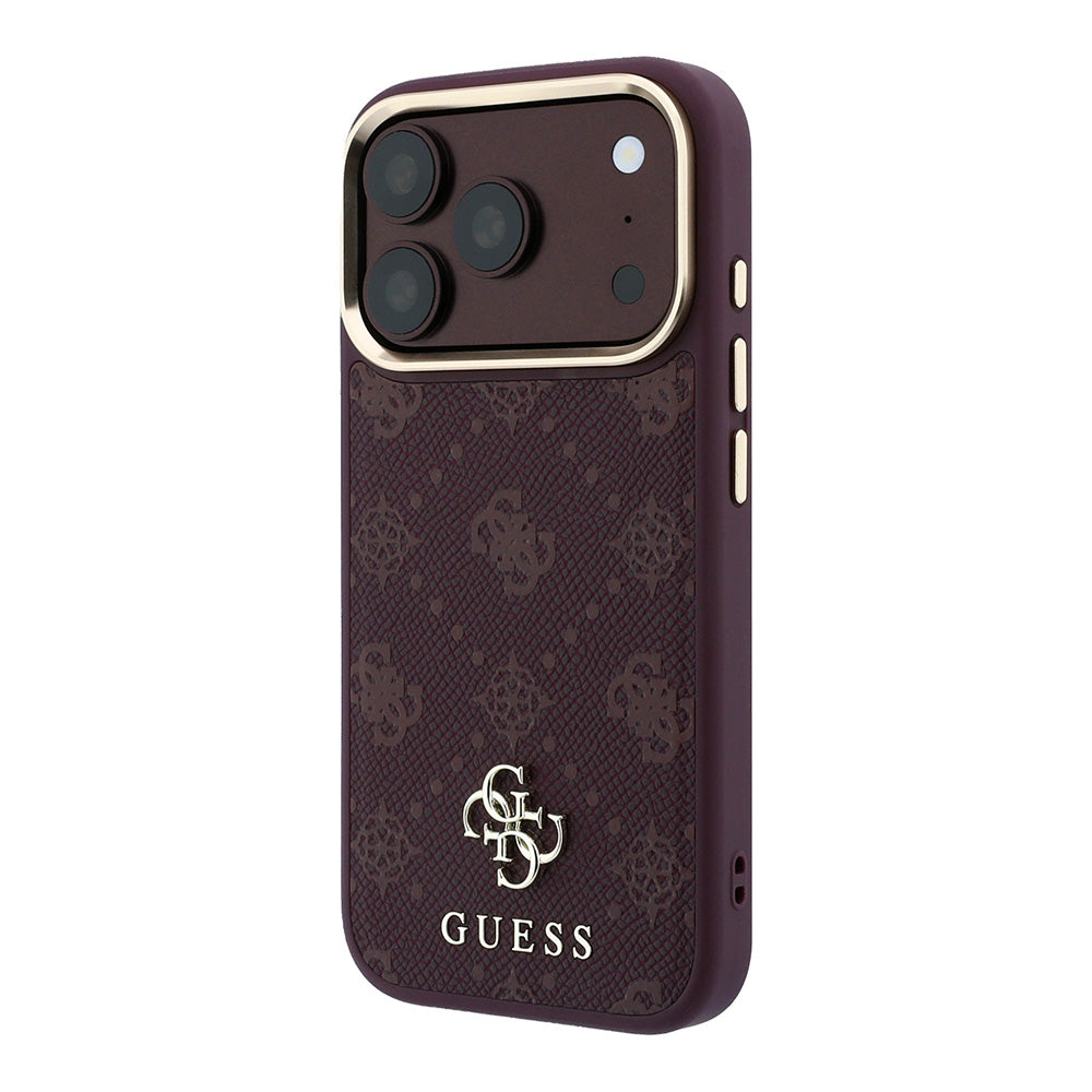 Apple iPhone 18 Pro Kılıf Guess M-safe Uyumlu Klasik Yazı ve 4G Logolu Peony Kapak Bordo