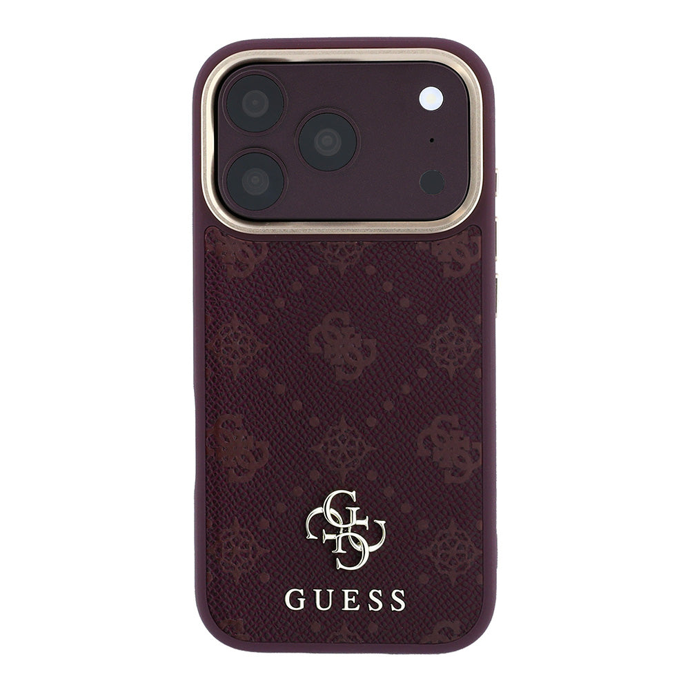Apple iPhone 18 Pro Kılıf Guess M-safe Uyumlu Klasik Yazı ve 4G Logolu Peony Kapak Bordo