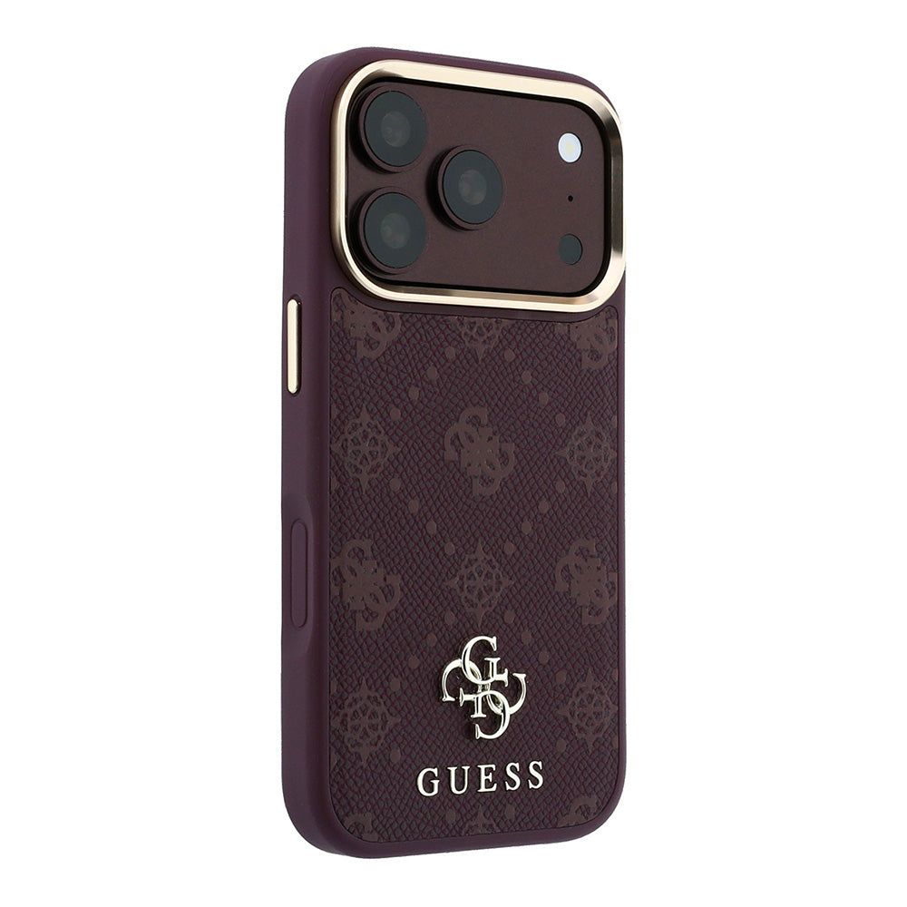 Apple iPhone 18 Pro Kılıf Guess M-safe Uyumlu Klasik Yazı ve 4G Logolu Peony Kapak Bordo
