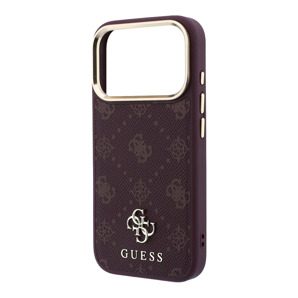Apple iPhone 18 Pro Kılıf Guess M-safe Uyumlu Klasik Yazı ve 4G Logolu Peony Kapak Bordo