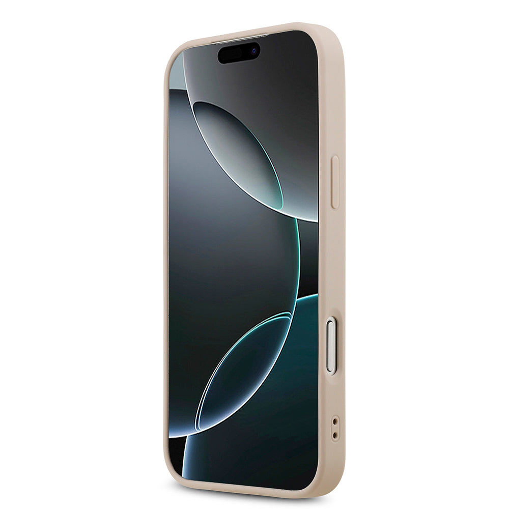 Apple iPhone 18 Pro Max Kılıf Guess Taşlı Üçgen Logolu 4G Desenli Strass Kapak Pembe