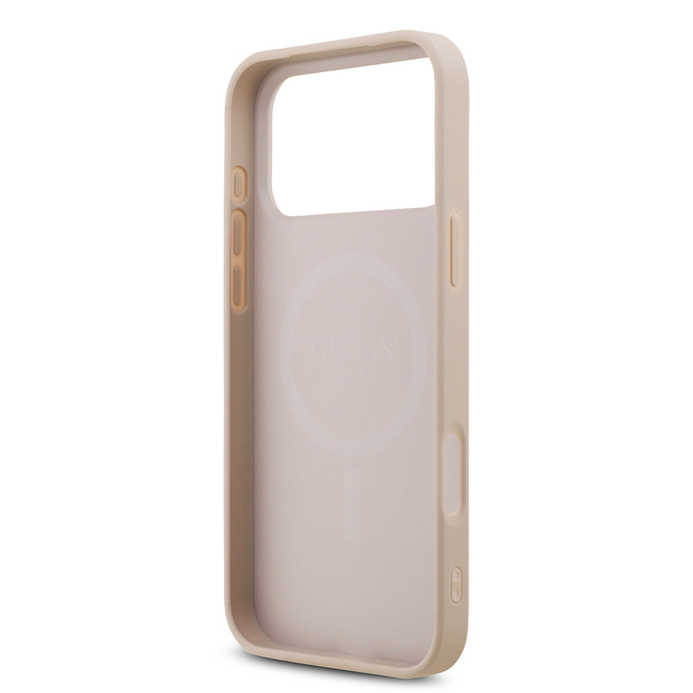 Apple iPhone 18 Pro Max Kılıf Guess Taşlı Üçgen Logolu 4G Desenli Strass Kapak Pembe