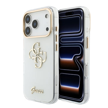 Apple iPhone 18 Pro Kılıf Guess Yazı ve 4G Büyük Metal Logolu Tpu Kapak Beyaz