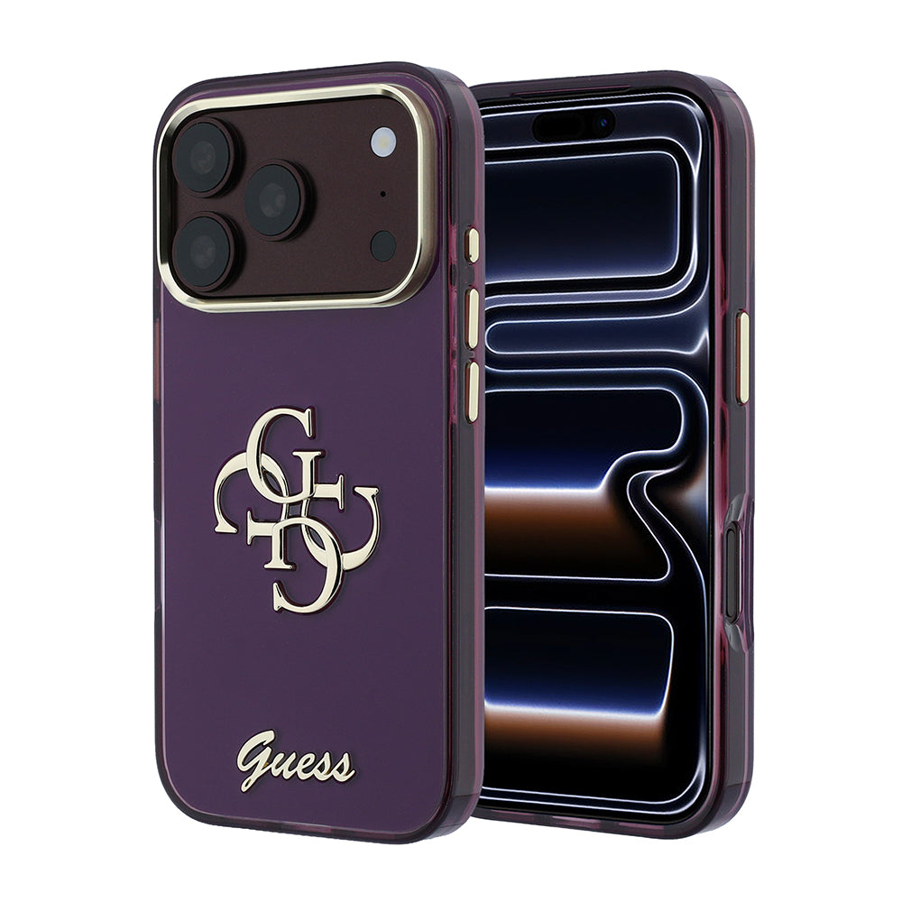 Apple iPhone 18 Pro Max Kılıf Guess Yazı ve 4G Büyük Metal Logolu Tpu Kapak Mor