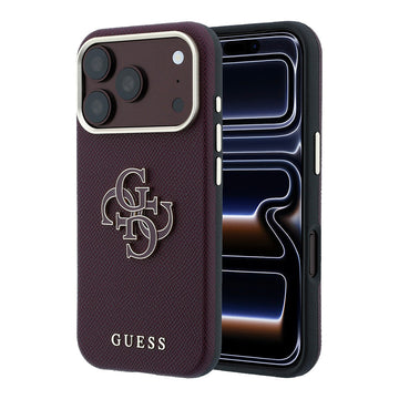 Apple iPhone 18 Pro Max Kılıf Guess Yazı ve 4G Resin Büyük Logolu PU Kapak Bordo