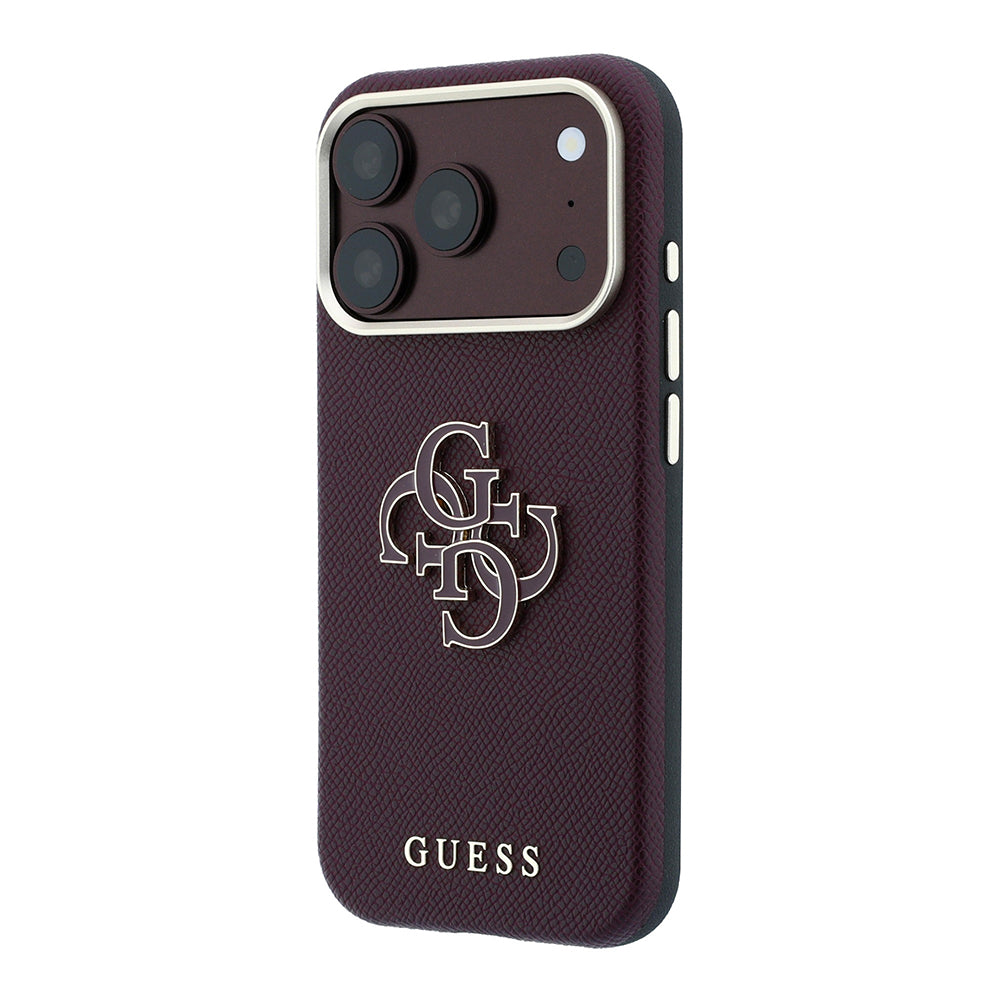 Apple iPhone 18 Pro Max Kılıf Guess Yazı ve 4G Resin Büyük Logolu PU Kapak Bordo