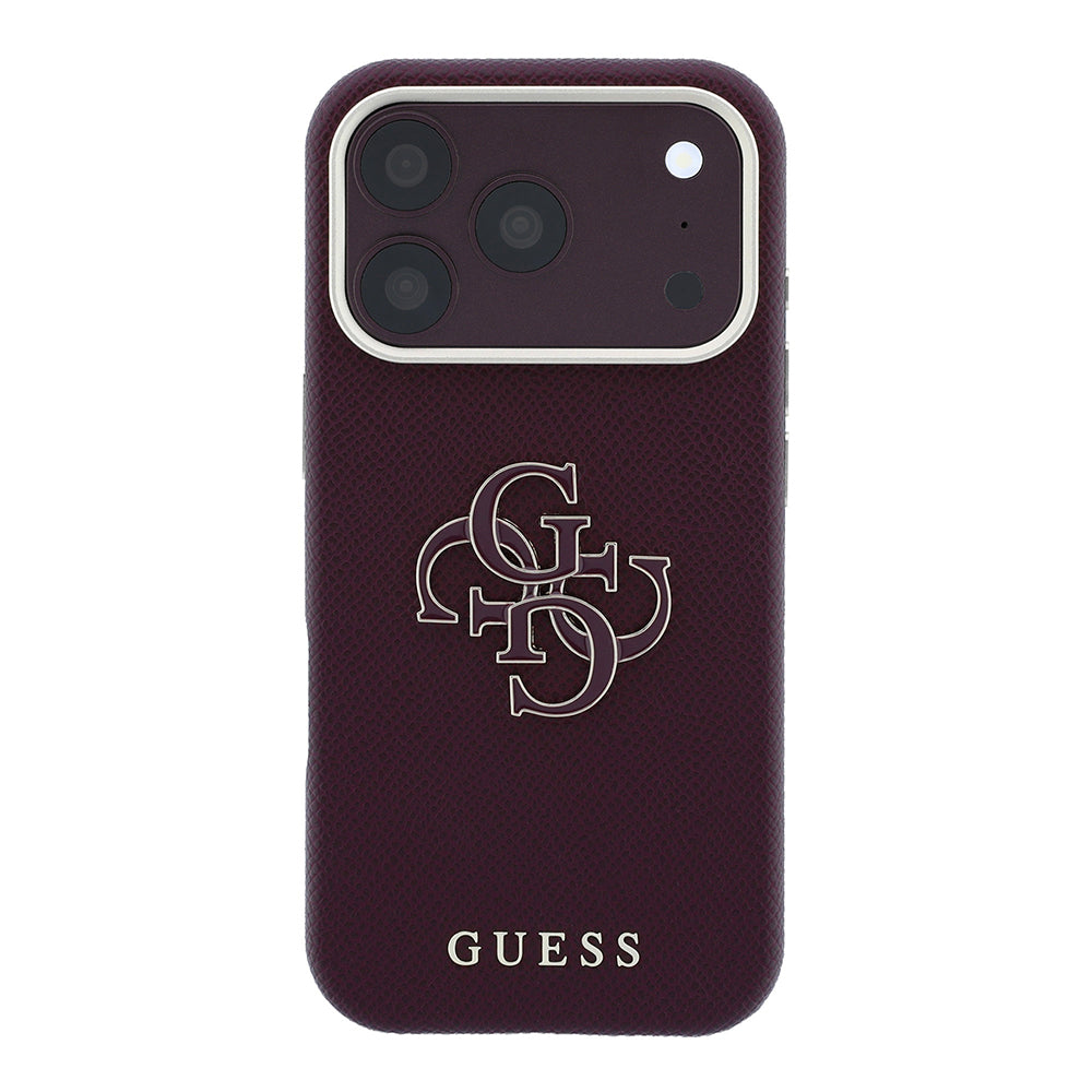 Apple iPhone 18 Pro Max Kılıf Guess Yazı ve 4G Resin Büyük Logolu PU Kapak Bordo