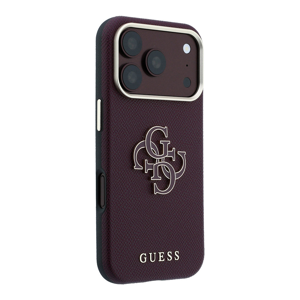 Apple iPhone 18 Pro Max Kılıf Guess Yazı ve 4G Resin Büyük Logolu PU Kapak Bordo