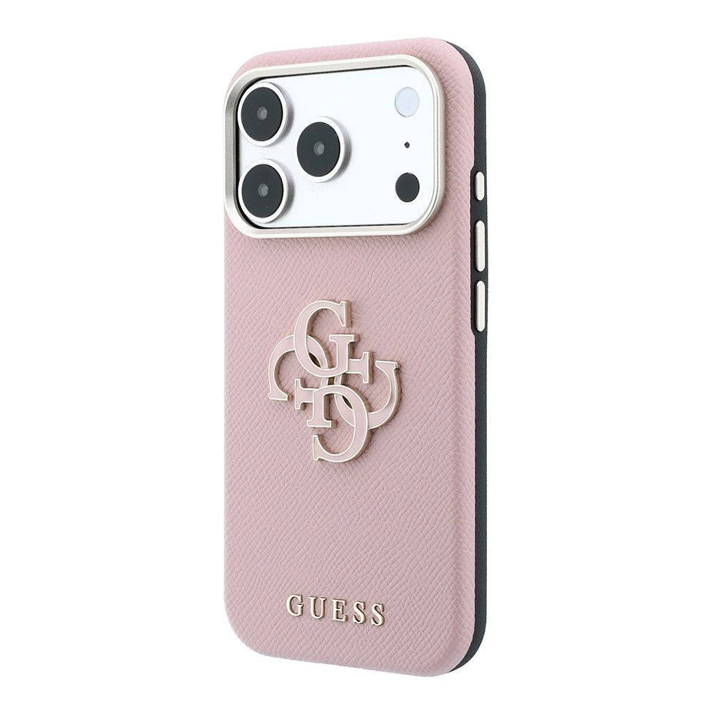 Apple iPhone 18 Pro Max Kılıf Guess Yazı ve 4G Resin Büyük Logolu PU Kapak Pembe
