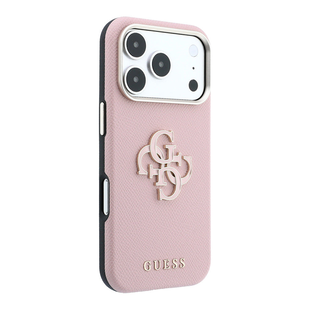 Apple iPhone 18 Pro Max Kılıf Guess Yazı ve 4G Resin Büyük Logolu PU Kapak Pembe