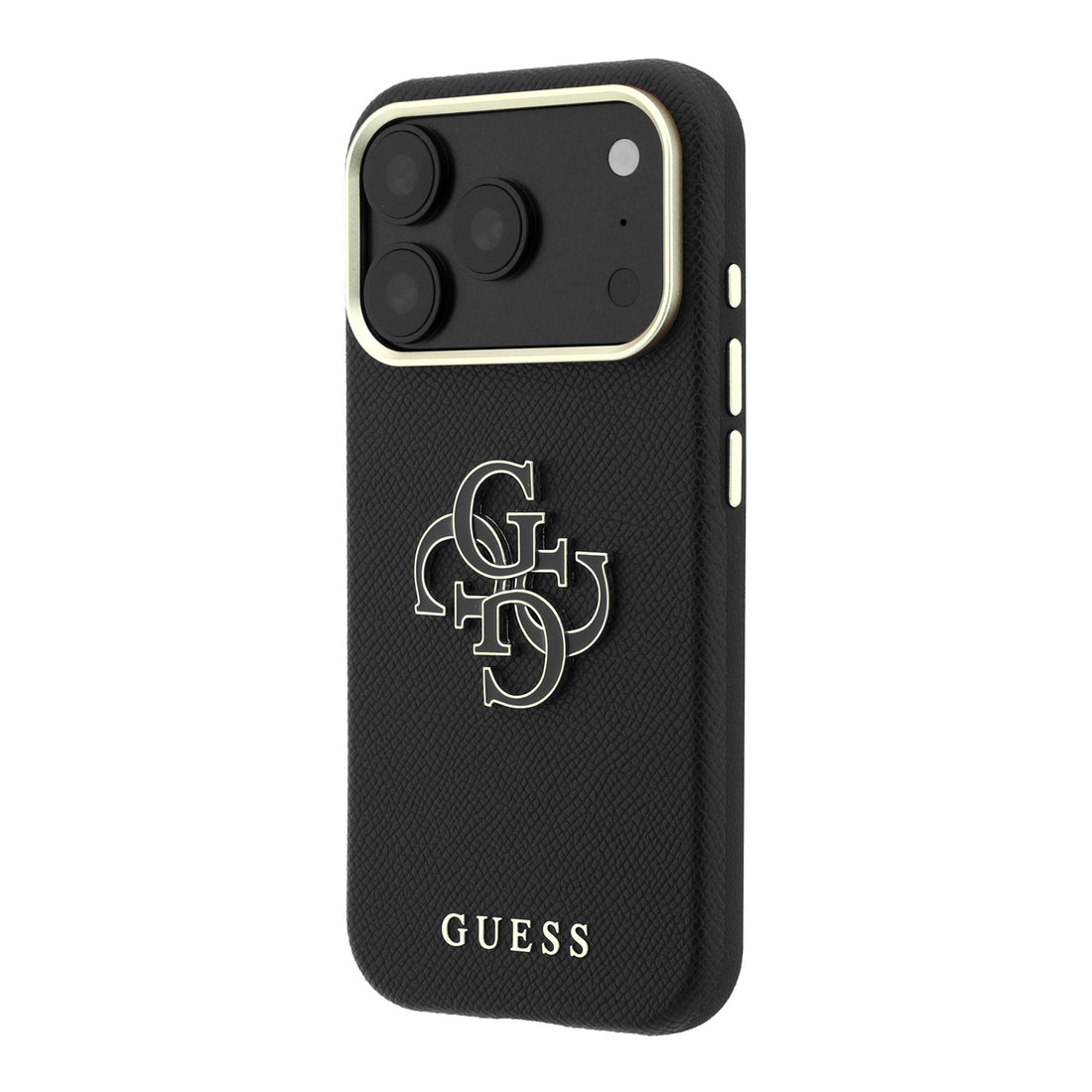 Apple iPhone 18 Pro Max Kılıf Guess Yazı ve 4G Resin Büyük Logolu PU Kapak Siyah