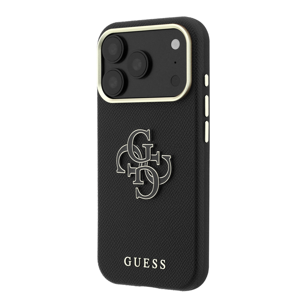 Apple iPhone 18 Pro Max Kılıf Guess Yazı ve 4G Resin Büyük Logolu PU Kapak Siyah