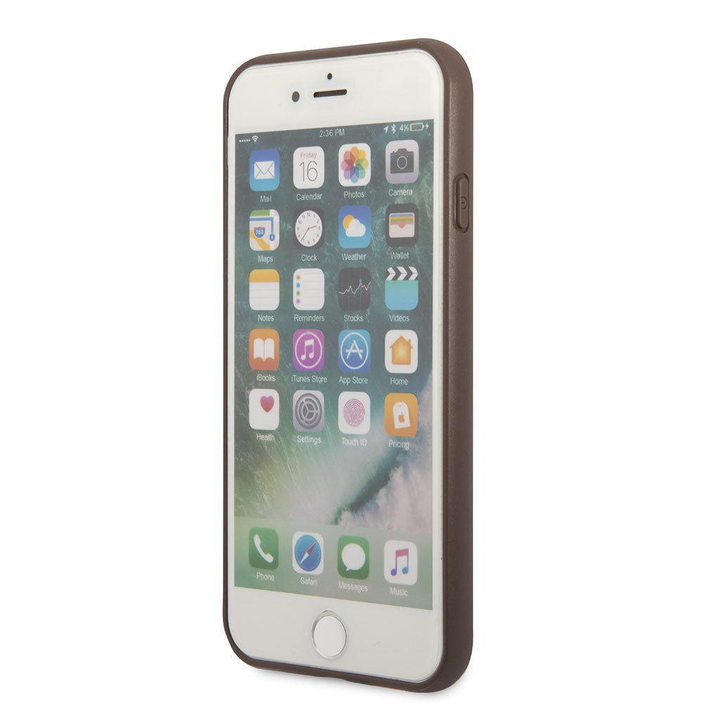 Apple iPhone 7 Kılıf Guess Çift Kart Bölmeli Kartlıklı Kapak Kahverengi