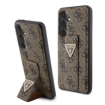 Galaxy S24 Kılıf Guess 4G Desenli Standlı Deri Kapak Kahverengi