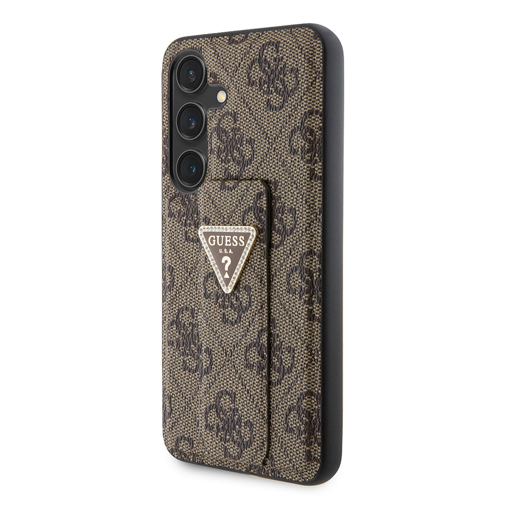 Galaxy S24 Kılıf Guess 4G Desenli Standlı Deri Kapak Kahverengi